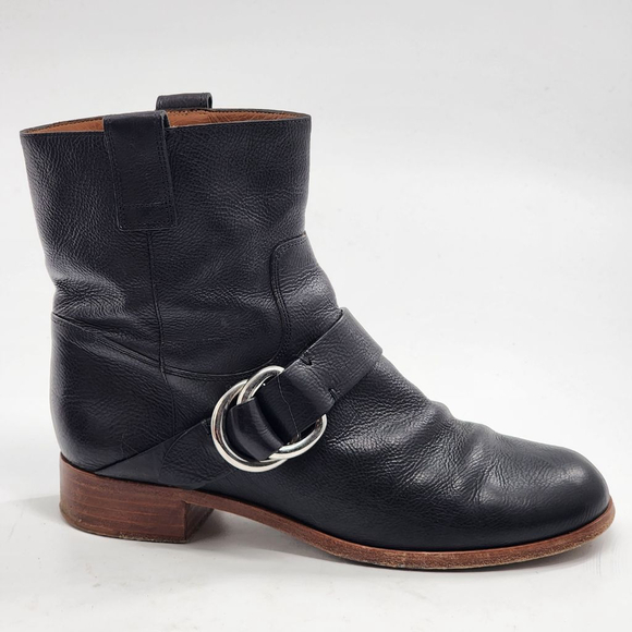 FRYE Ricki Ring Fold Strap Black Leather Ankle Boots Size 7 - Picture 4 of 9